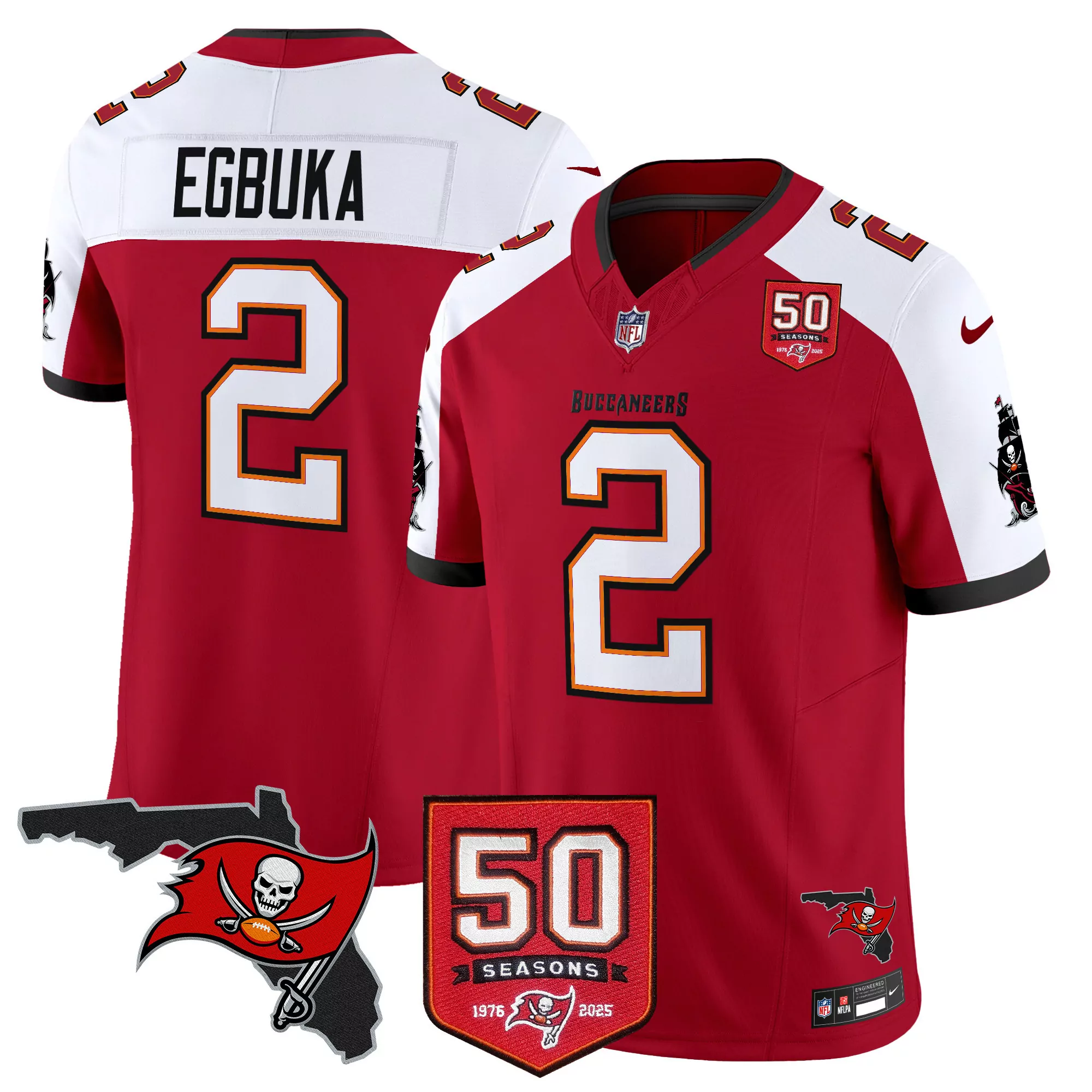 egbuka 2 men s tampa bay buccaneers red stitched jersey with 50 seasons patch 2025