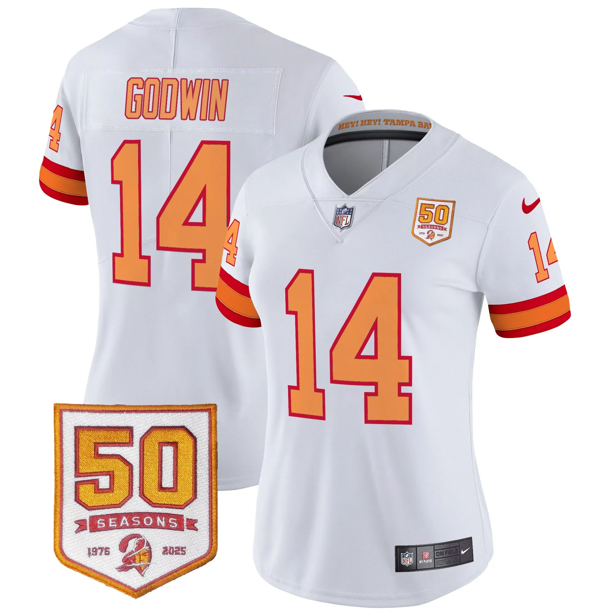godwin 14 women s tampa bay buccaneers white stitched jersey 50th season patch