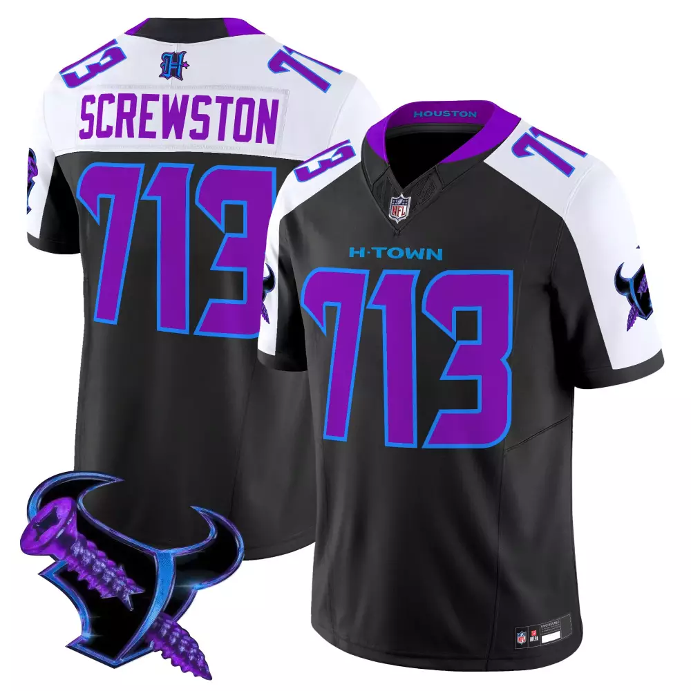 Screwston 713 Houston Texans Black Stitched Jersey | 2025 Limited Edition Fan Gear | For Men, Women & Youth