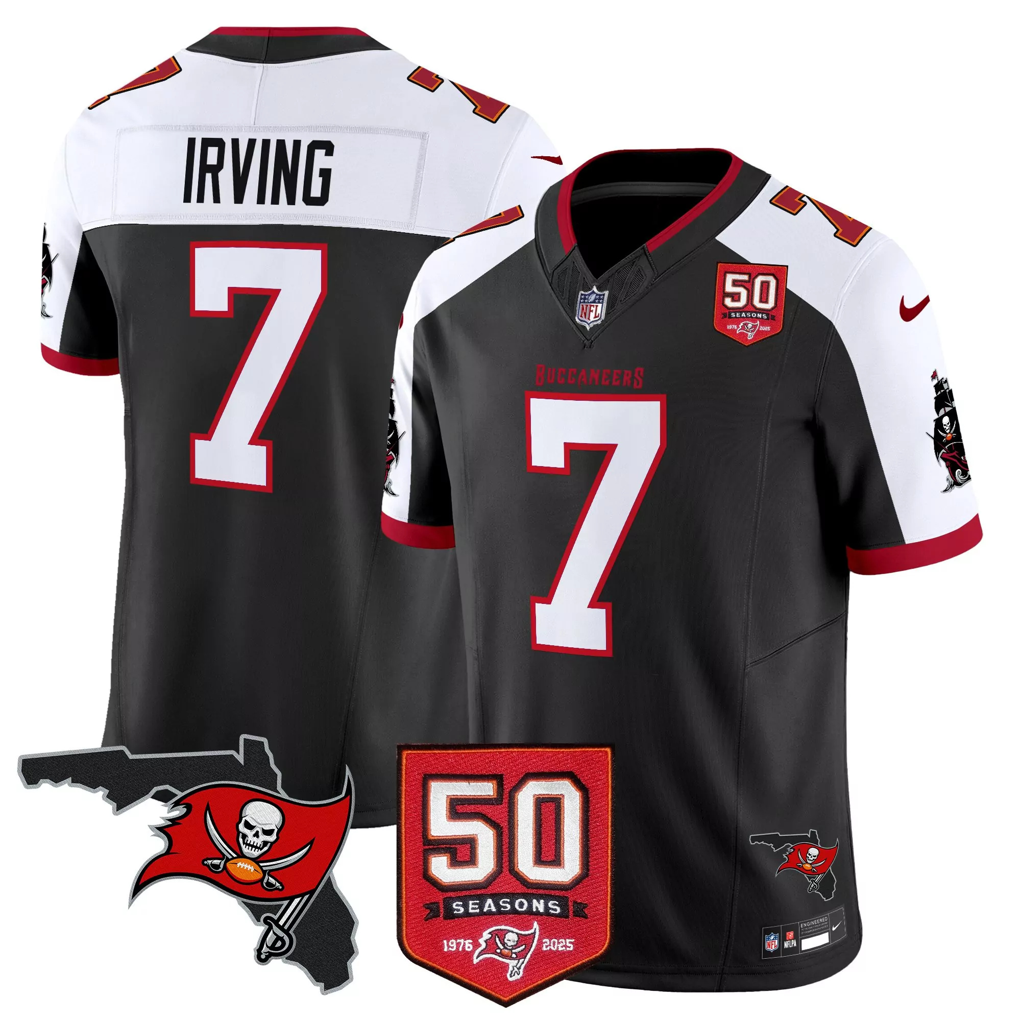 irving 7 tampa bay buccaneers black stitched jersey with 50 seasons patch for men