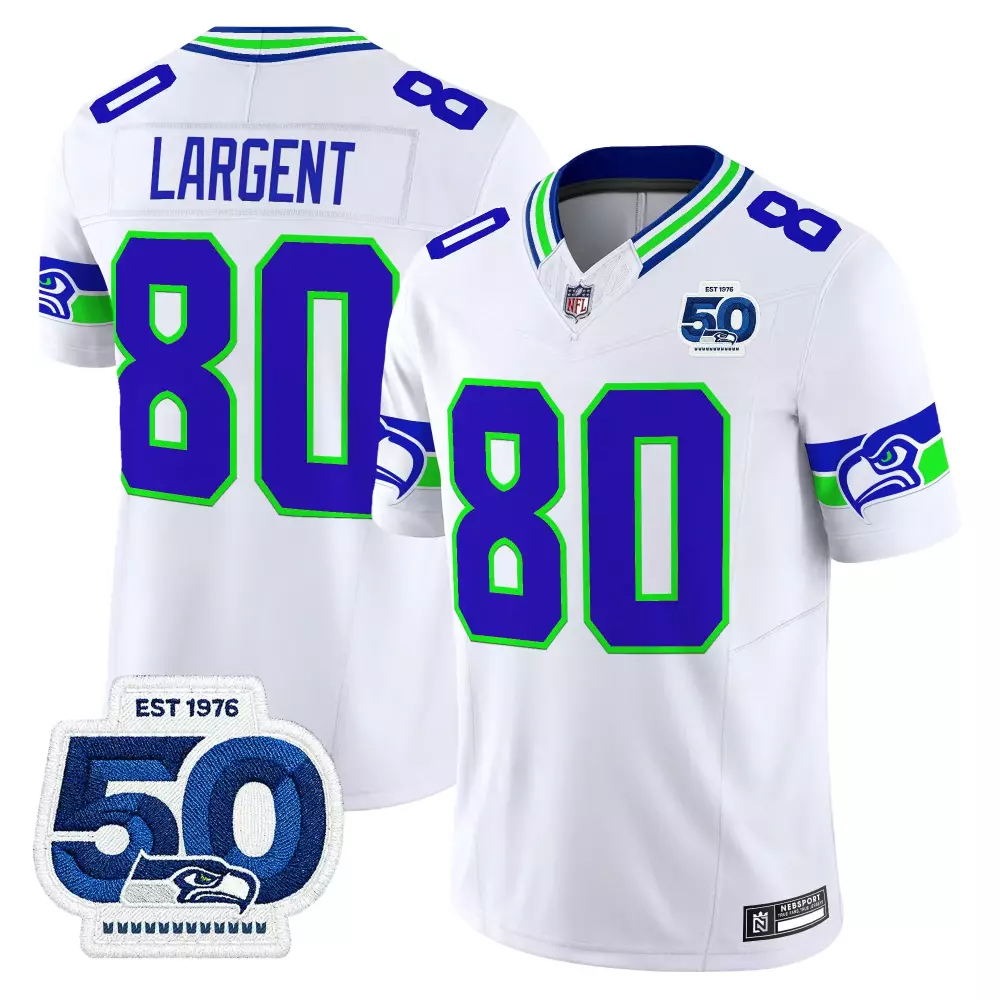 Largent 80 Seattle Seahawks 2023 White Stitched Jersey | 50th Anniversary Patch | Replica Fan Gear | For Men, Women & Youth