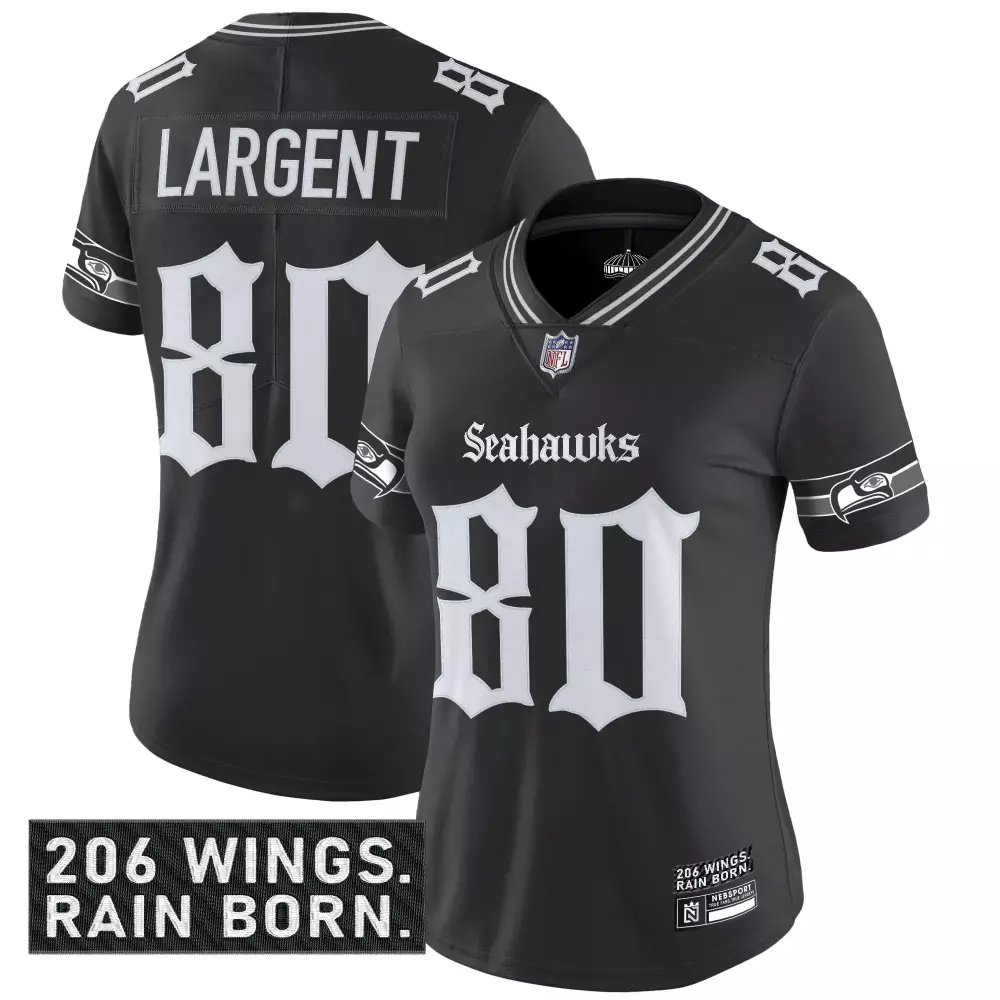 Largent 80 Seattle Seahawks Women's Black Stitched Jersey | 2023 Rain City Shadows Edition | Limited Edition Fan Gear | For Women & Youth