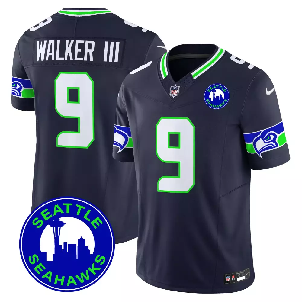 Men's Seattle Seahawks Walker III 9 Navy Stitched Jersey | Name Patch 2025 | Fan Gear for Game Day | For Men, Women & Youth