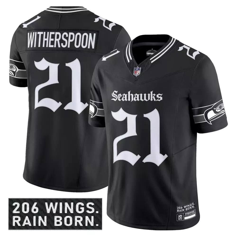 Men's Seattle Seahawks Witherspoon 21 Stitched Jersey | Black 2023 Rain City Shadows Edition | Fan Gear for Game Day | For Men, Women & Youth