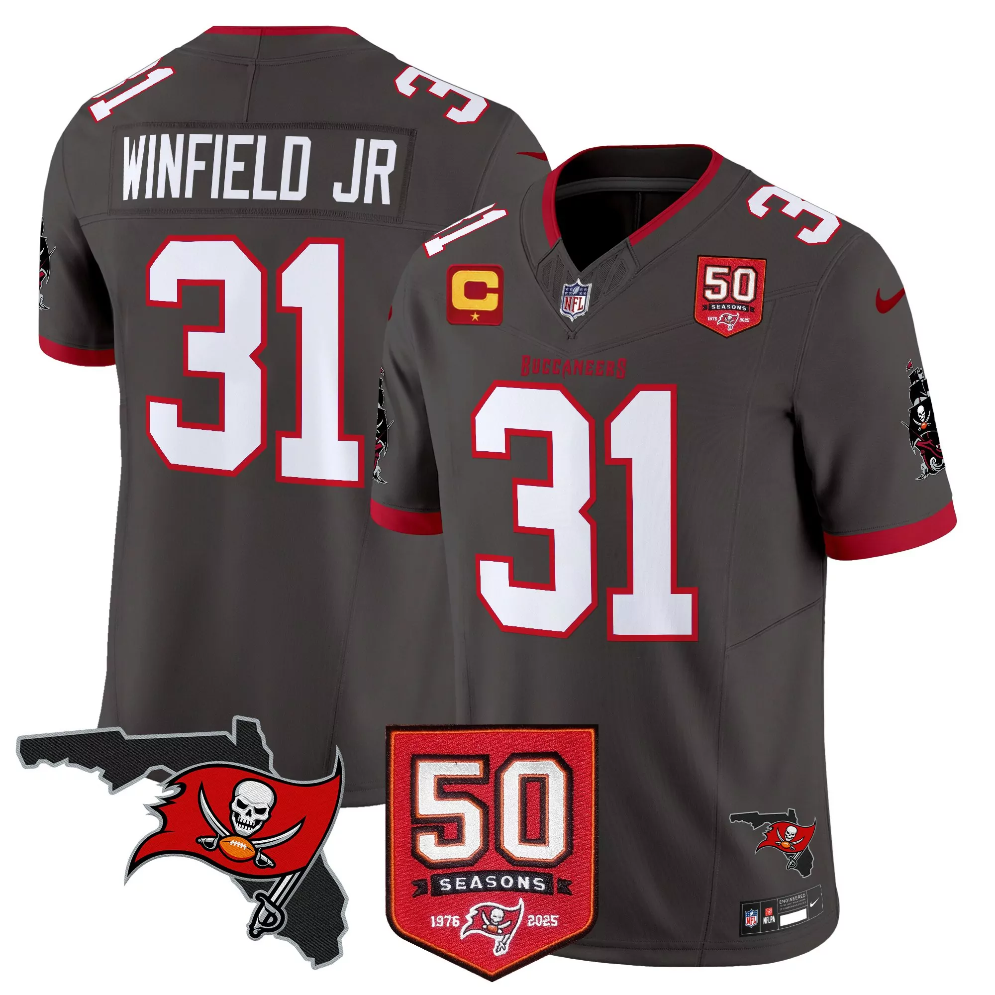men s tampa bay buccaneers gray stitched jersey winfield jr 31 50 seasons patch 2023