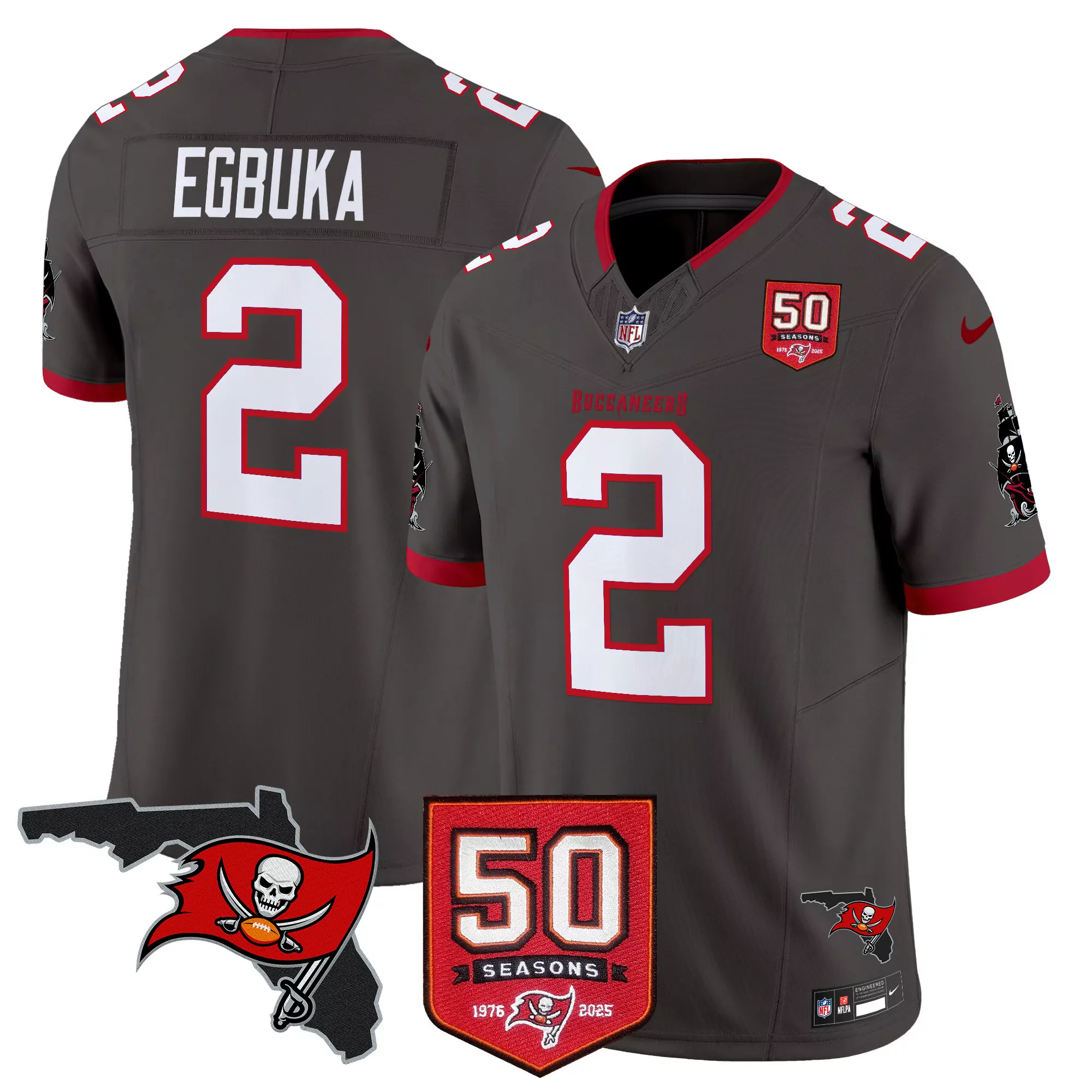 men s tampa bay buccaneers stitched jersey gray egbuka 2 50 seasons patch 2023
