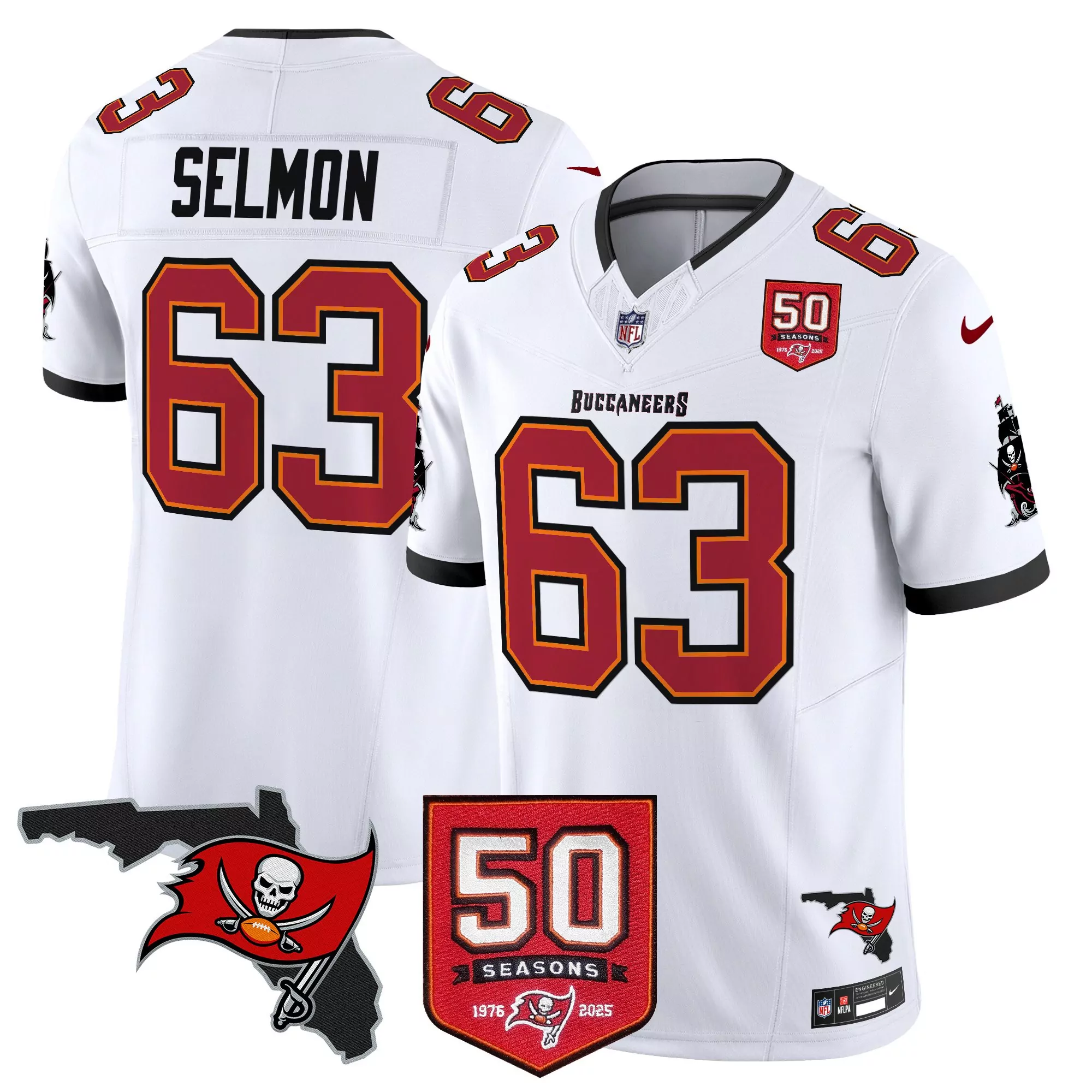 men s tampa bay buccaneers white stitched jersey name patch selmon 63 50 seasons 2025