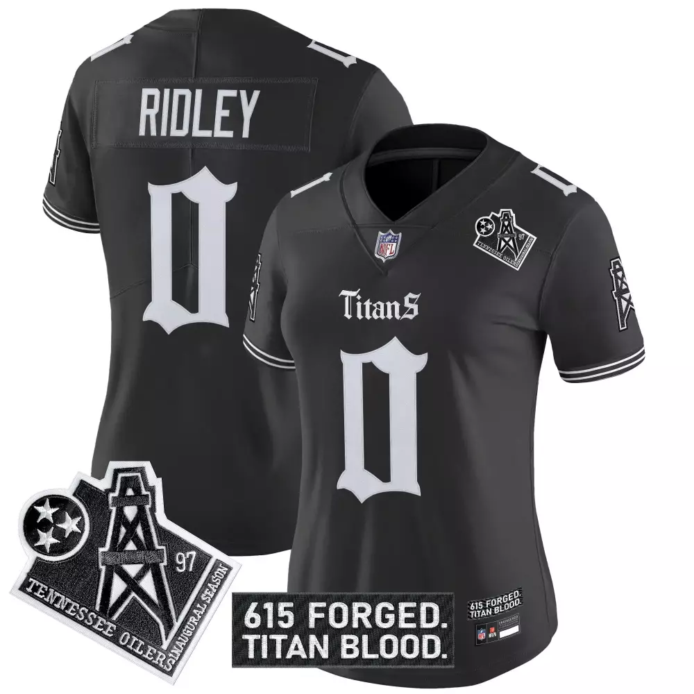 Ridley 0 Men'S Stitched Jersey Tennessee Titans Black 2023 With Name Patch