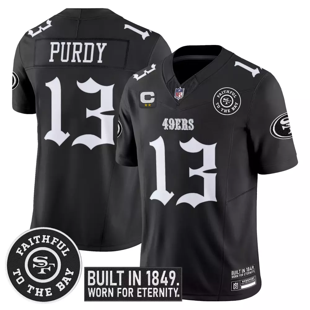 Purdy 13 San Francisco 49ers Black All Stitched Vapor Jersey | 2022 75th Patch | Limited Edition Fan Gear | For Men, Women & Youth