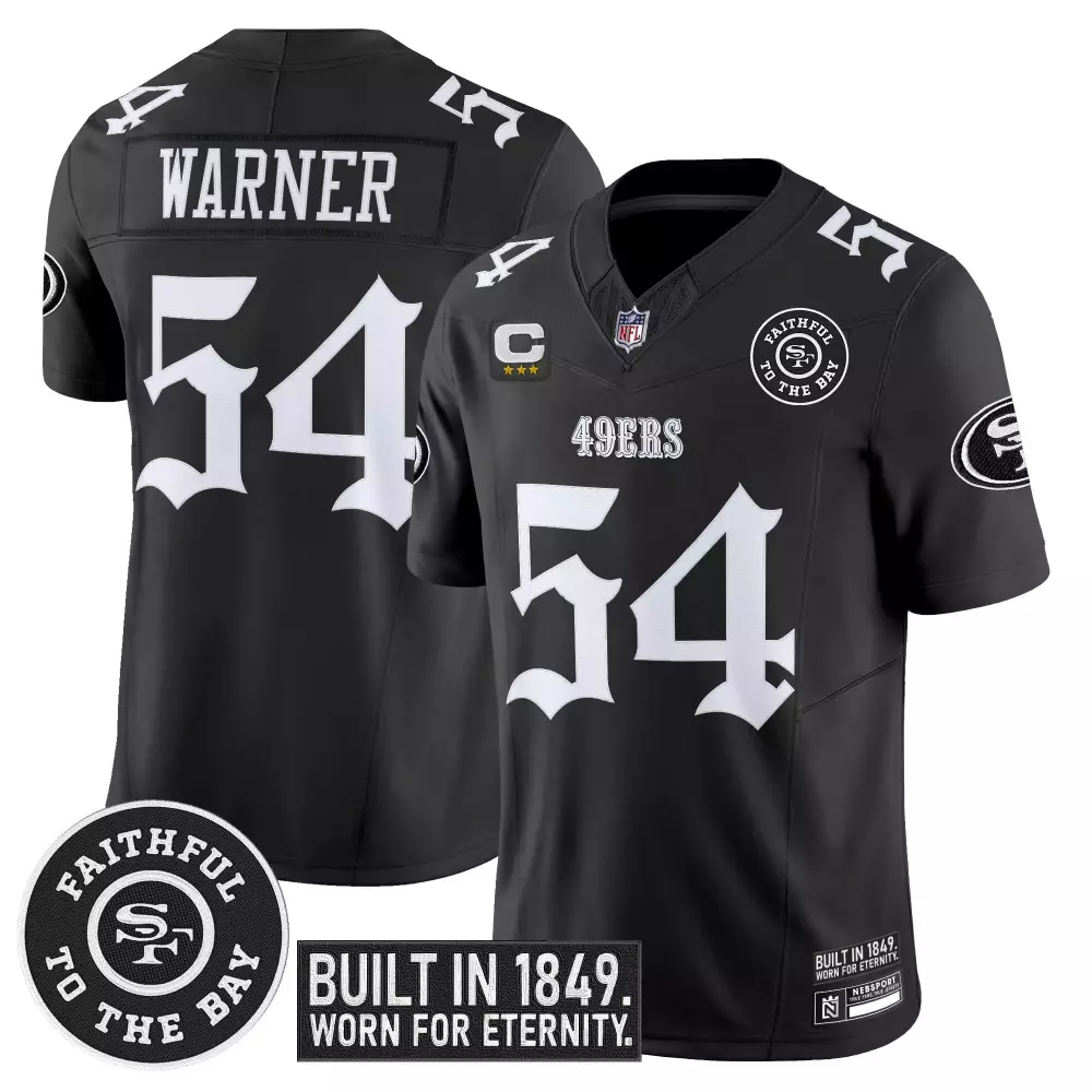 Warner 54 San Francisco 49ers Black Stitched Jersey | 2023 Name Patch Edition | For Men, Women & Youth