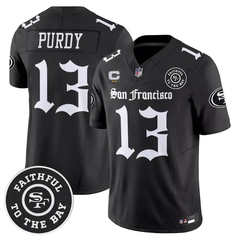 Purdy 13 San Francisco 49ers Black All Stitched Vapor Jersey | 2022 75th Patch | Limited Edition Fan Gear | For Men, Women & Youth