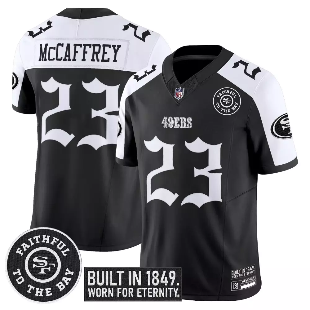 McCaffrey 23 San Francisco 49ers Black Stitched Jersey 2022 | Limited Edition Fan Gear for Men, Women & Youth