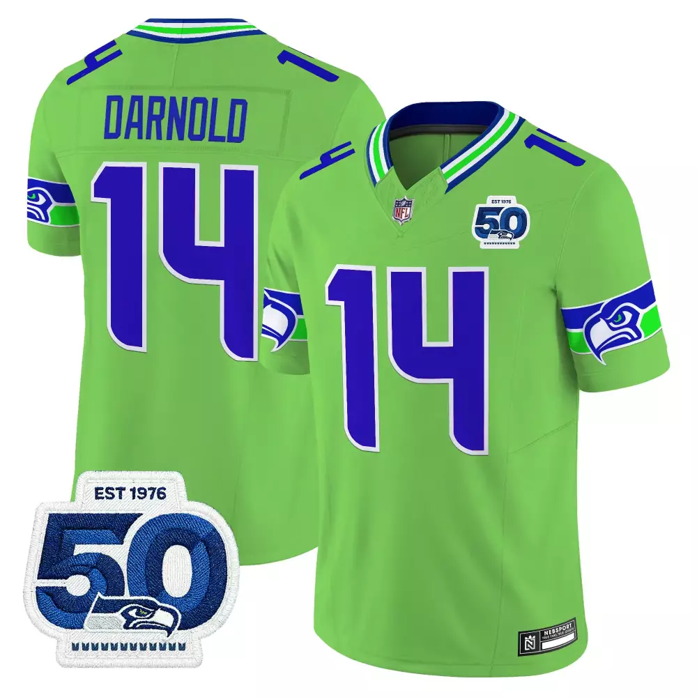 Seattle Seahawks Green Stitched Jersey | Name Patch Darnold 14 50th Anniversary 2023 | For Men, Women & Youth