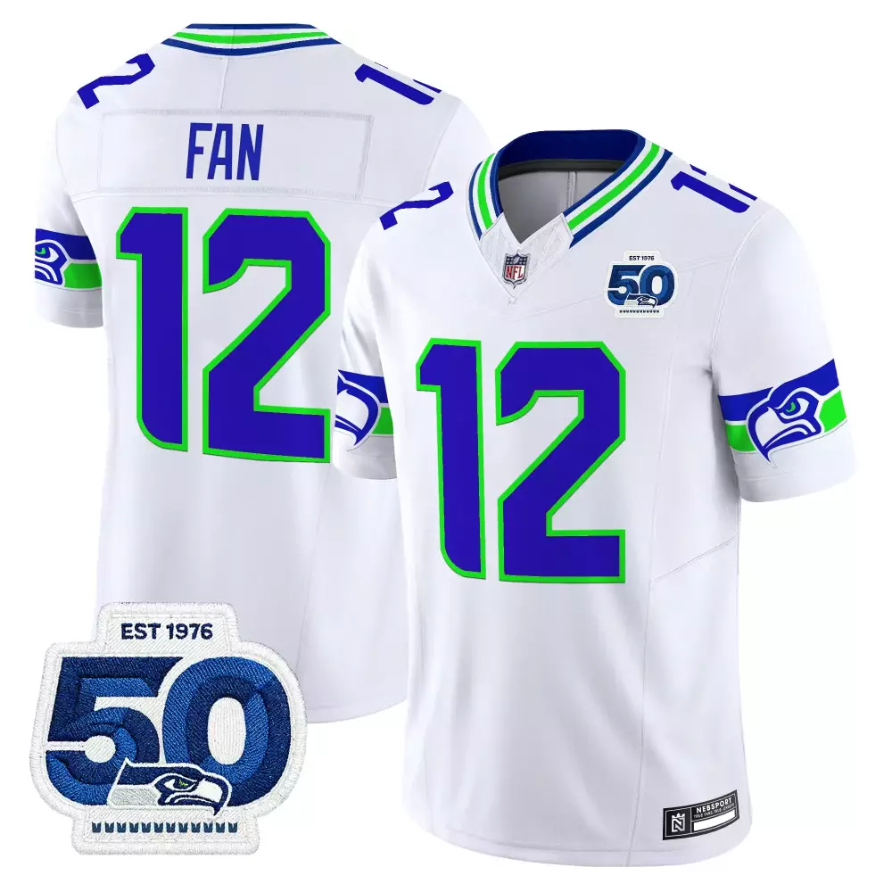 seattle seahawks men s white stitched jersey with 50th anniversary patch fan 12