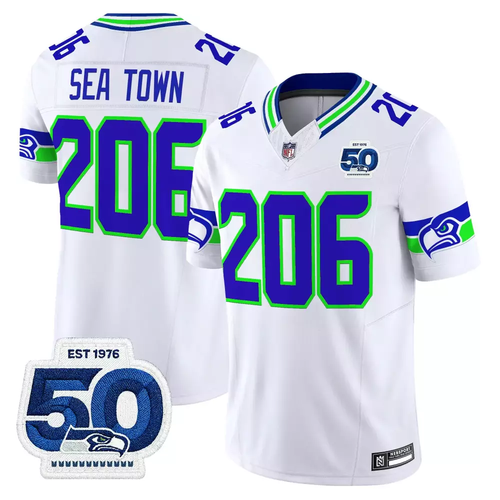 seattle seahawks men s white stitched jersey with 50th anniversary patch fan 12
