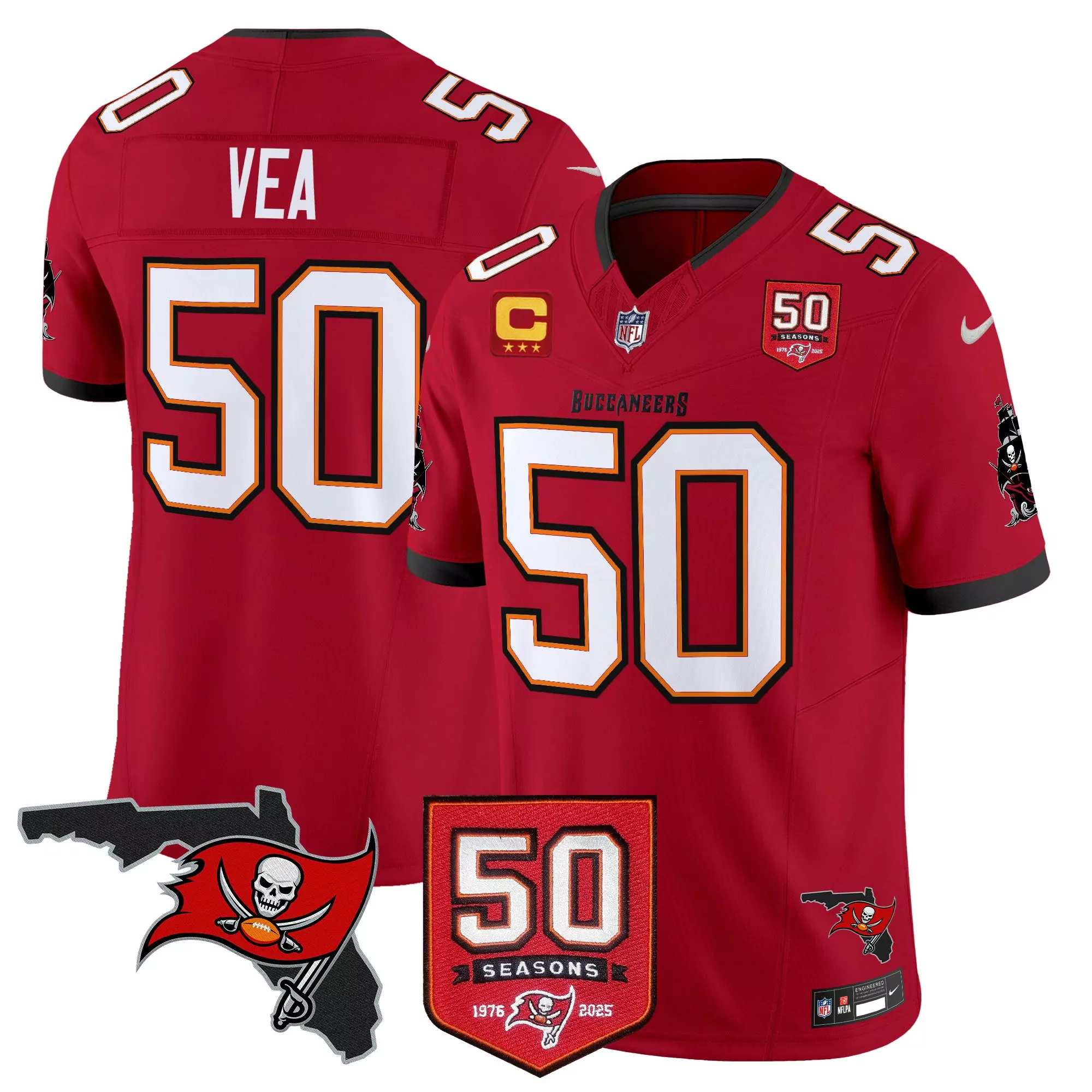 vea 50 tampa bay buccaneers red stitched jersey with 50 seasons patch men s style 1