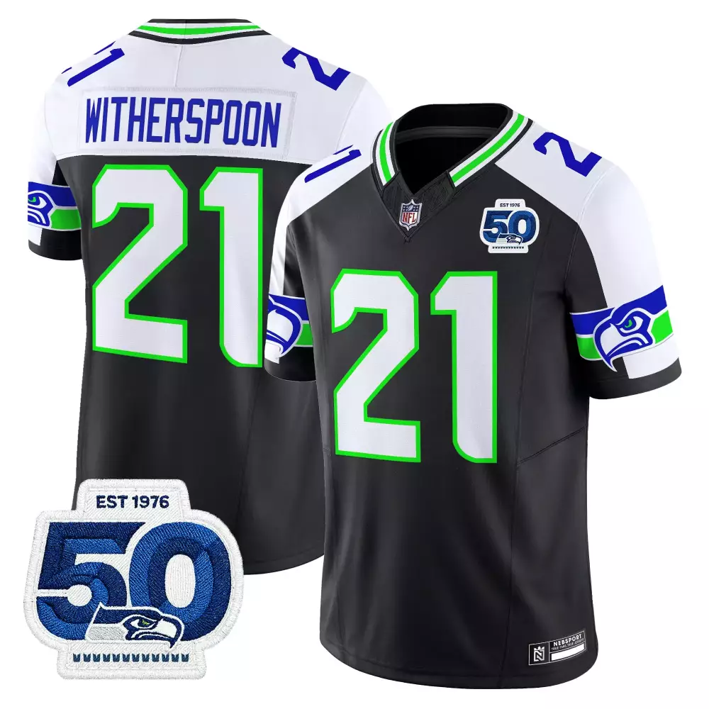 Witherspoon 21 Seattle Seahawks 50th Anniversary Stitched Jersey | Black for Men, Women & Youth | Game Day Fan Gear