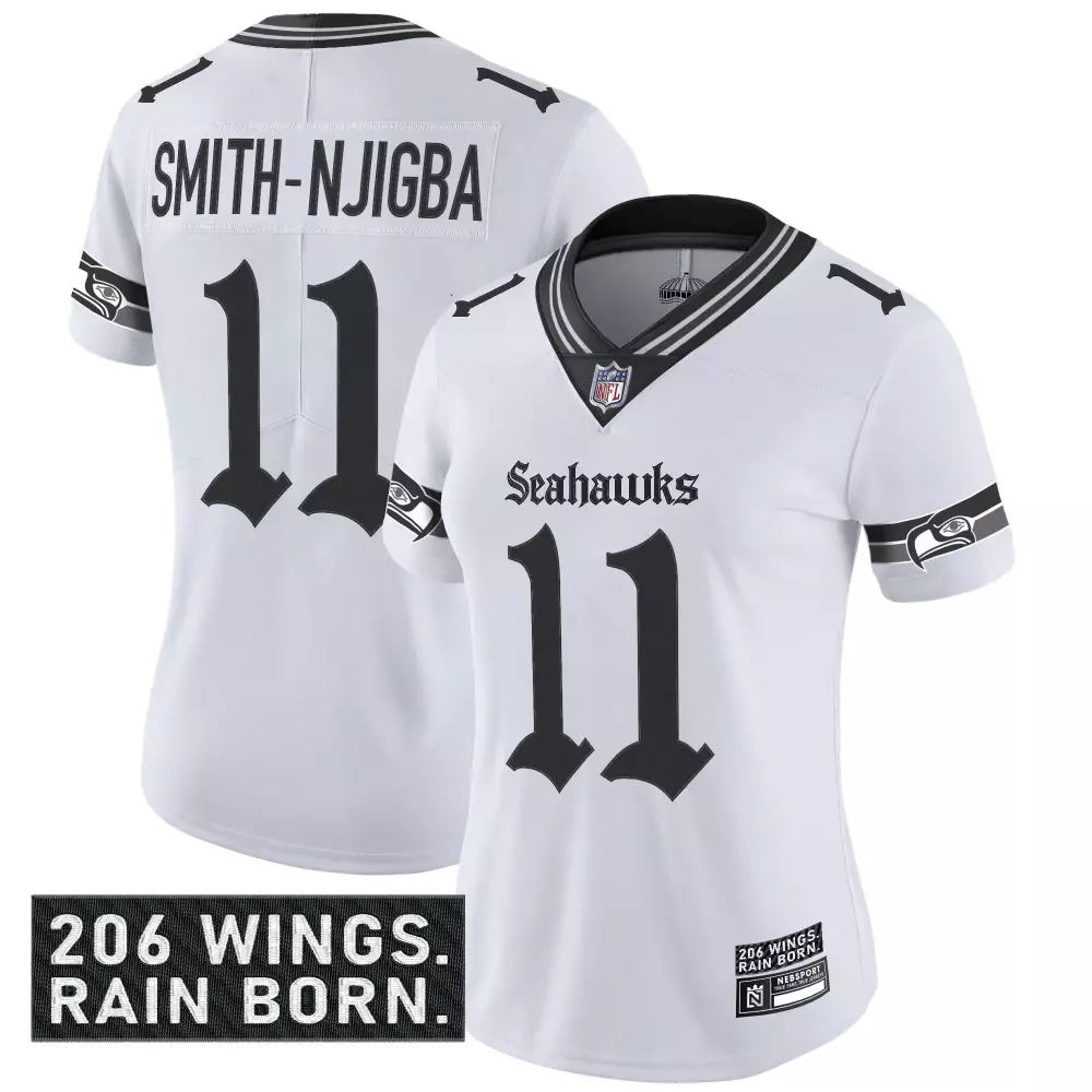 Smith Njigba 11 Seattle Seahawks 2023 Rain City Shadows Edition Stitched Jersey | White for Women | For Men, Women & Youth