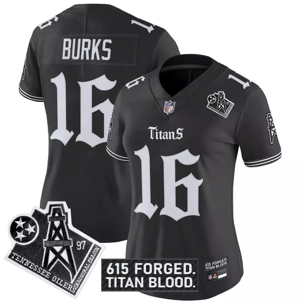 women s tennessee titans burks 16 stitched jersey black 2023 titan blood limited edition