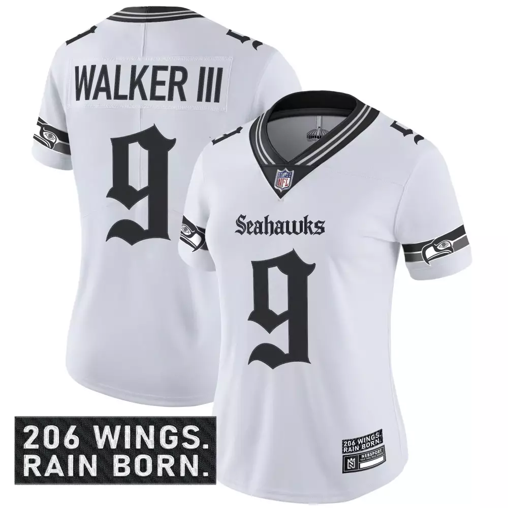 Walker III 9 Seattle Seahawks 2023 Rain City Edition Stitched Jersey | White for Women | For Men, Women & Youth