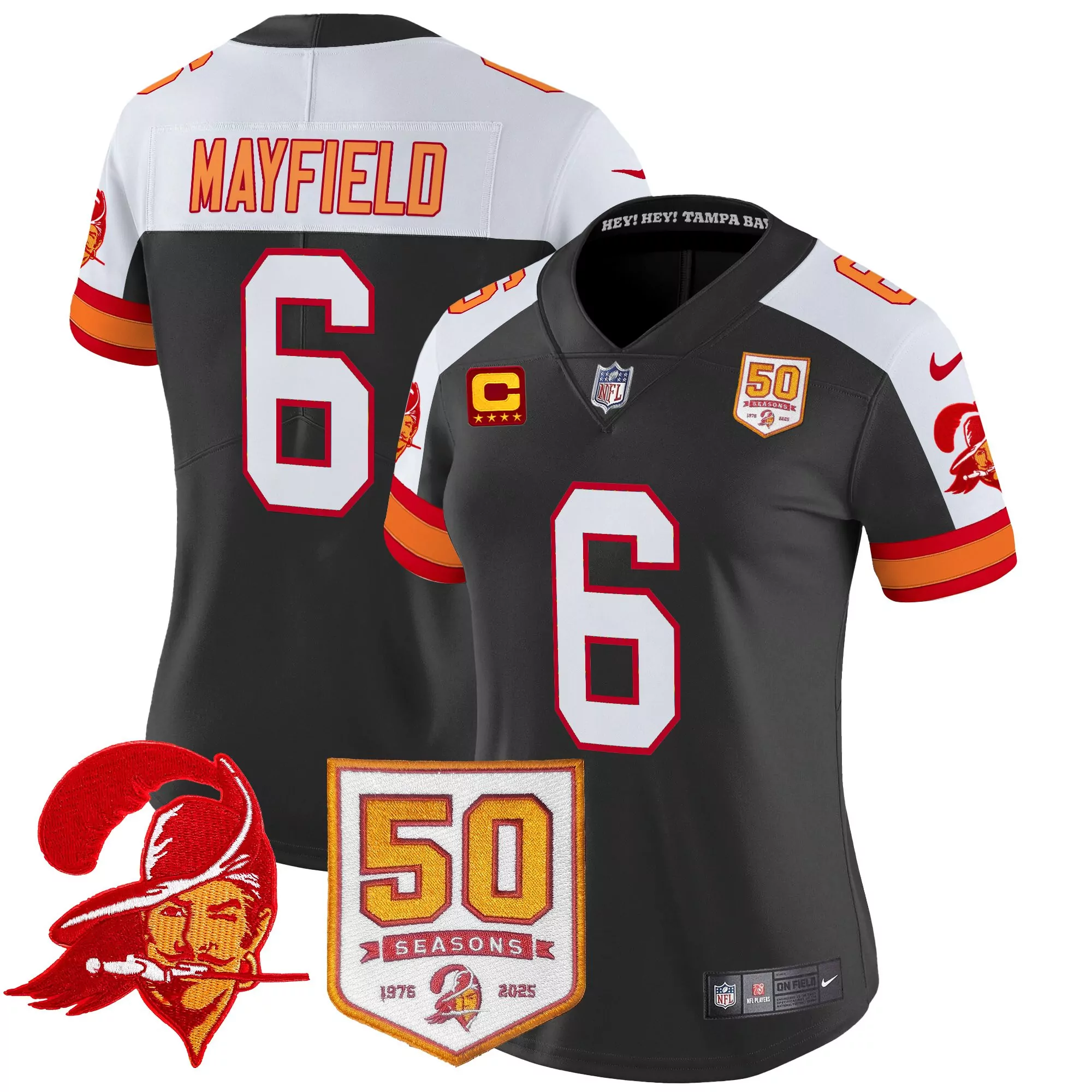 womens tampa bay buccaneers black stitched jersey name patch mayfield 6 50th season 2025