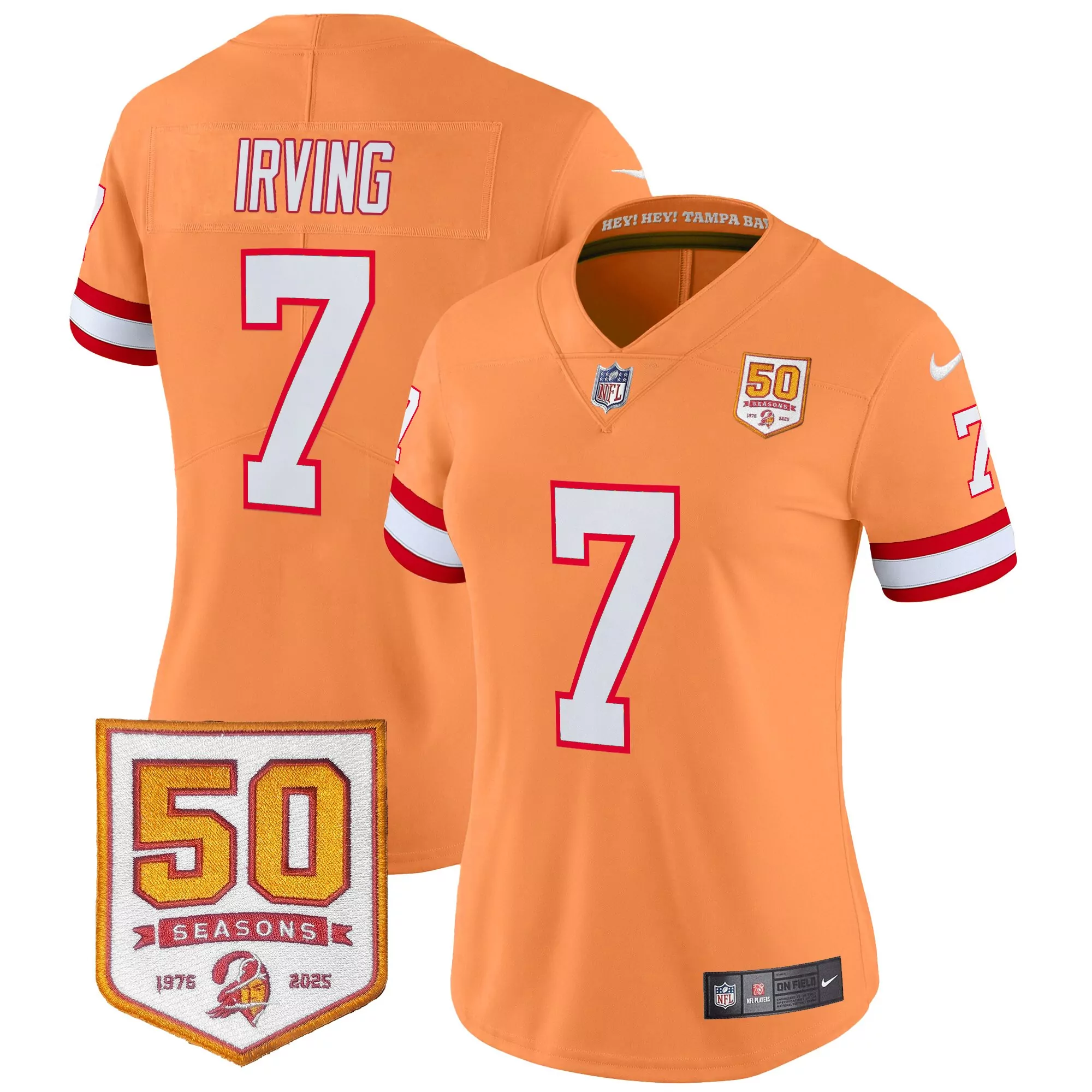 womens tampa bay buccaneers orange stitched jersey name patch irving 7 50th season