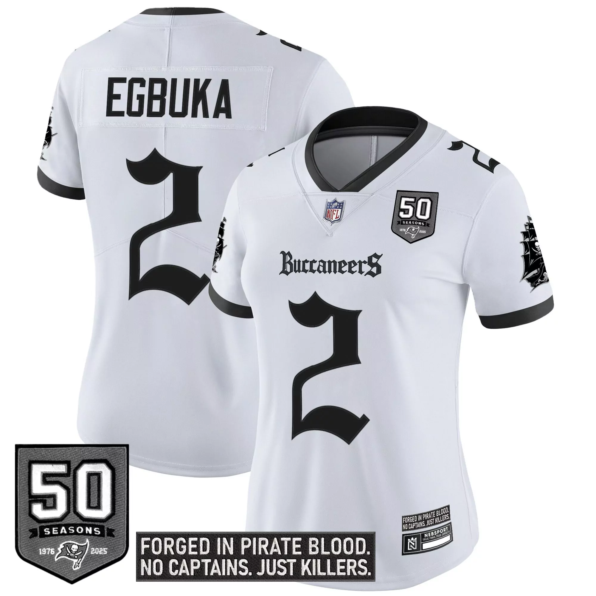 womens tampa bay buccaneers white stitched jersey egbuka 2 50 seasons edition