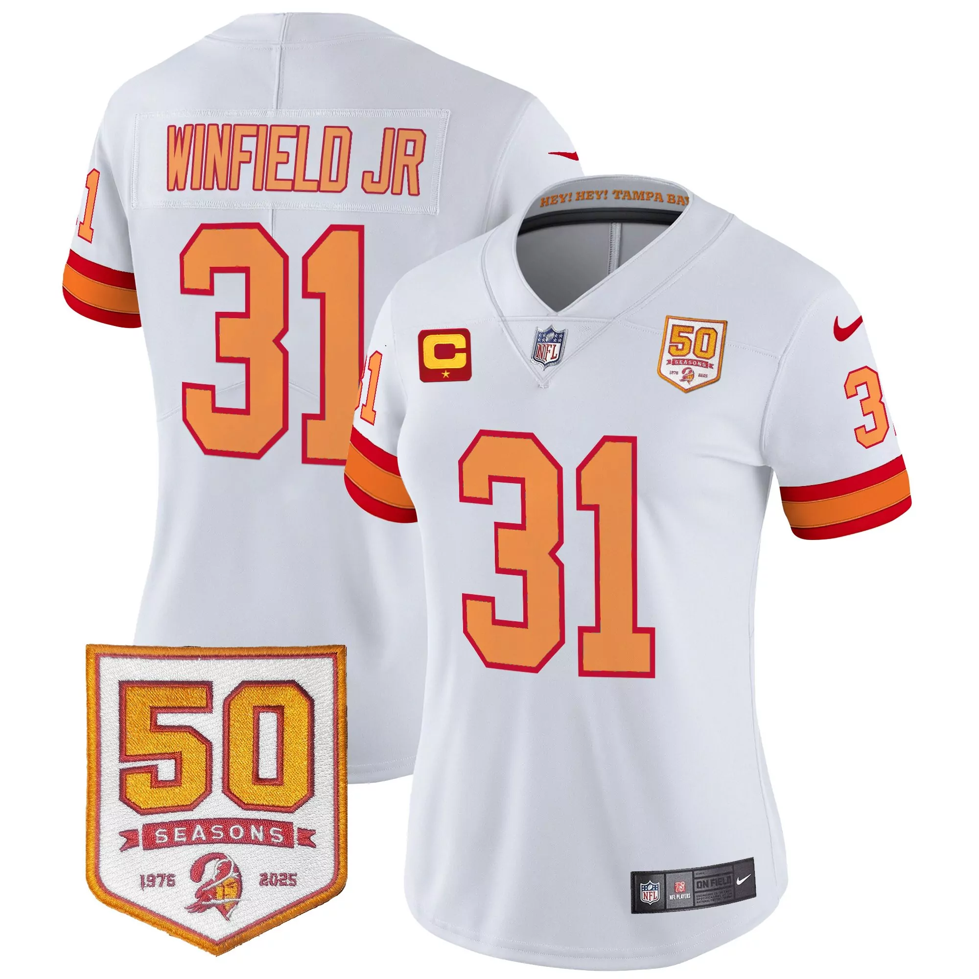 womens tampa bay buccaneers white stitched jersey winfield jr 31 50th season patch 2025
