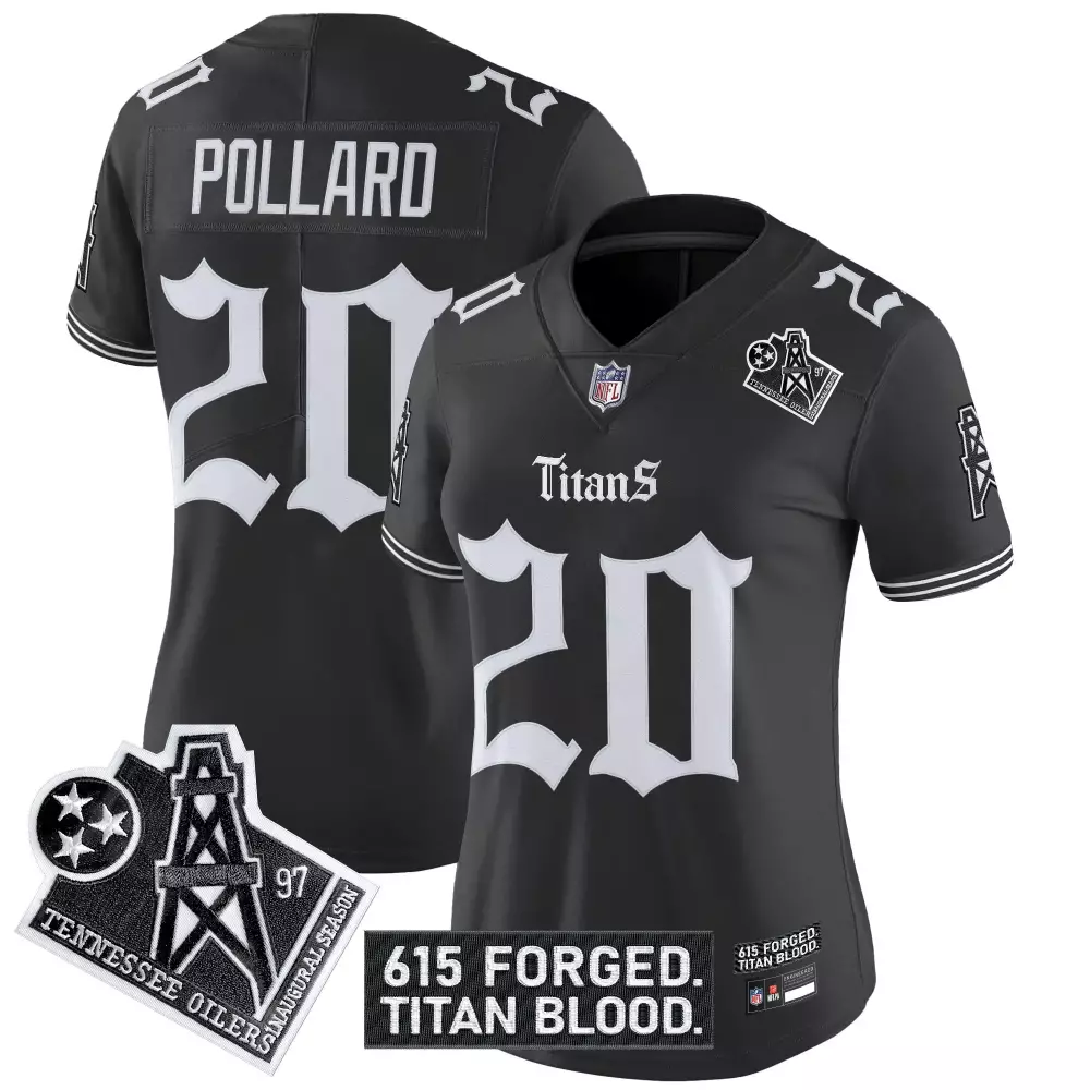 womens tennessee titans pollard 20 stitched black jersey 2023 titan blood edition
