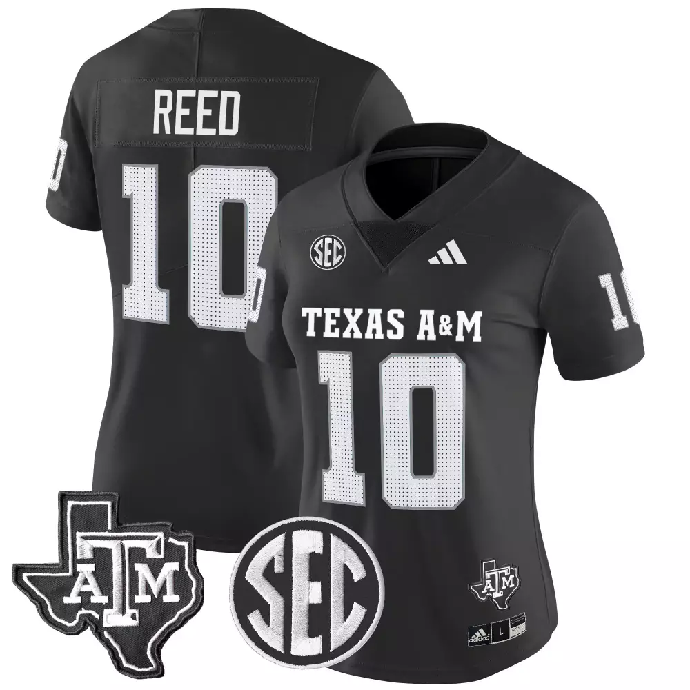 womens texas a m aggies black all stitched jersey reed 10 year 2025 style name patch