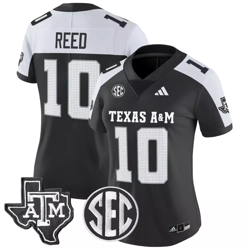 womens texas a m aggies black all stitched jersey reed 10 year 2025 style name patch