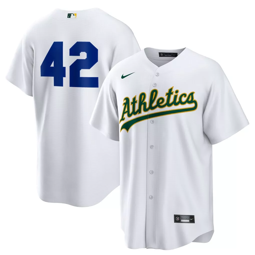 athletics nike home 2025 jackie robinson day replica jersey white