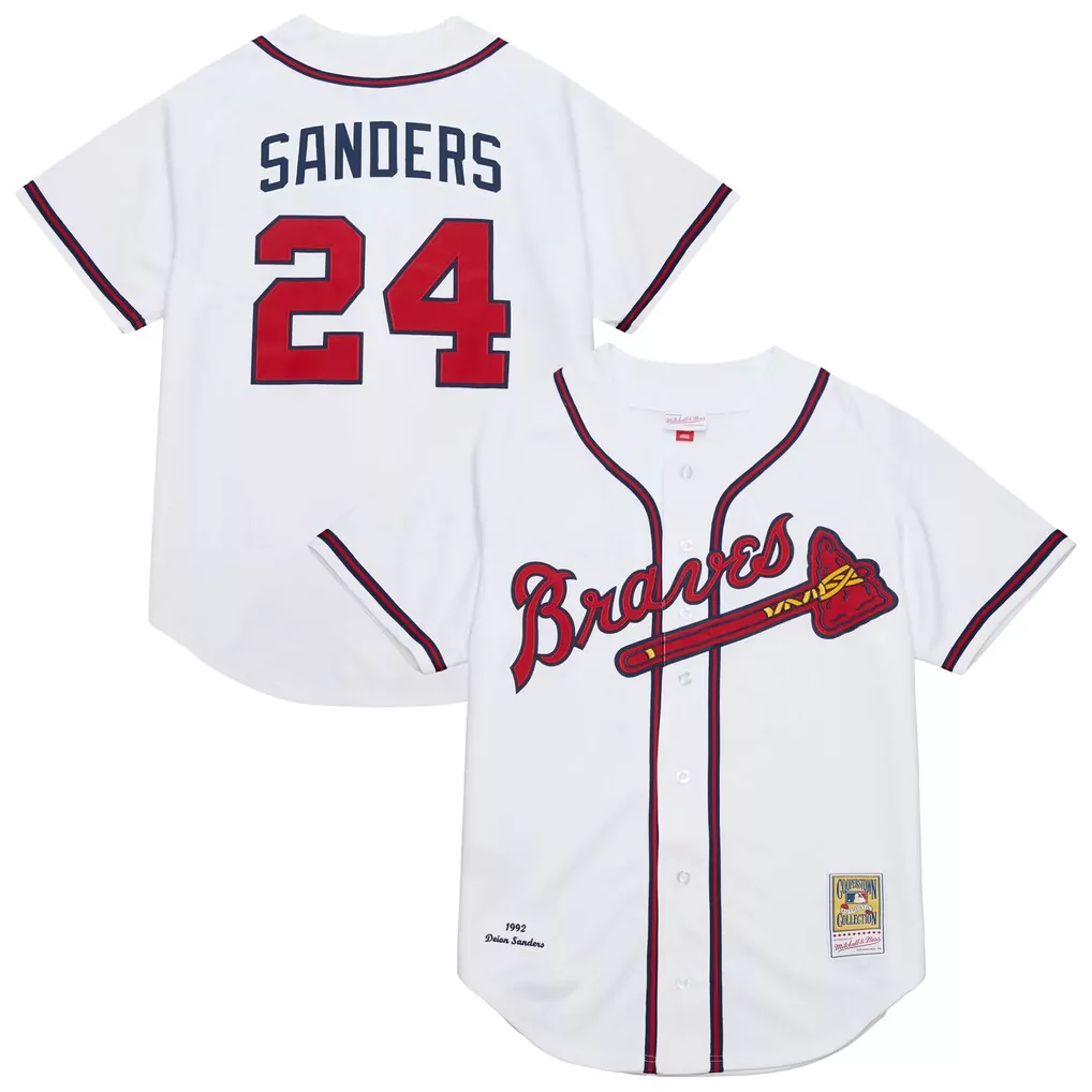 Deion Sanders Atlanta Braves 1992 World Series Jersey | White | Stitched Fan Gear for Women