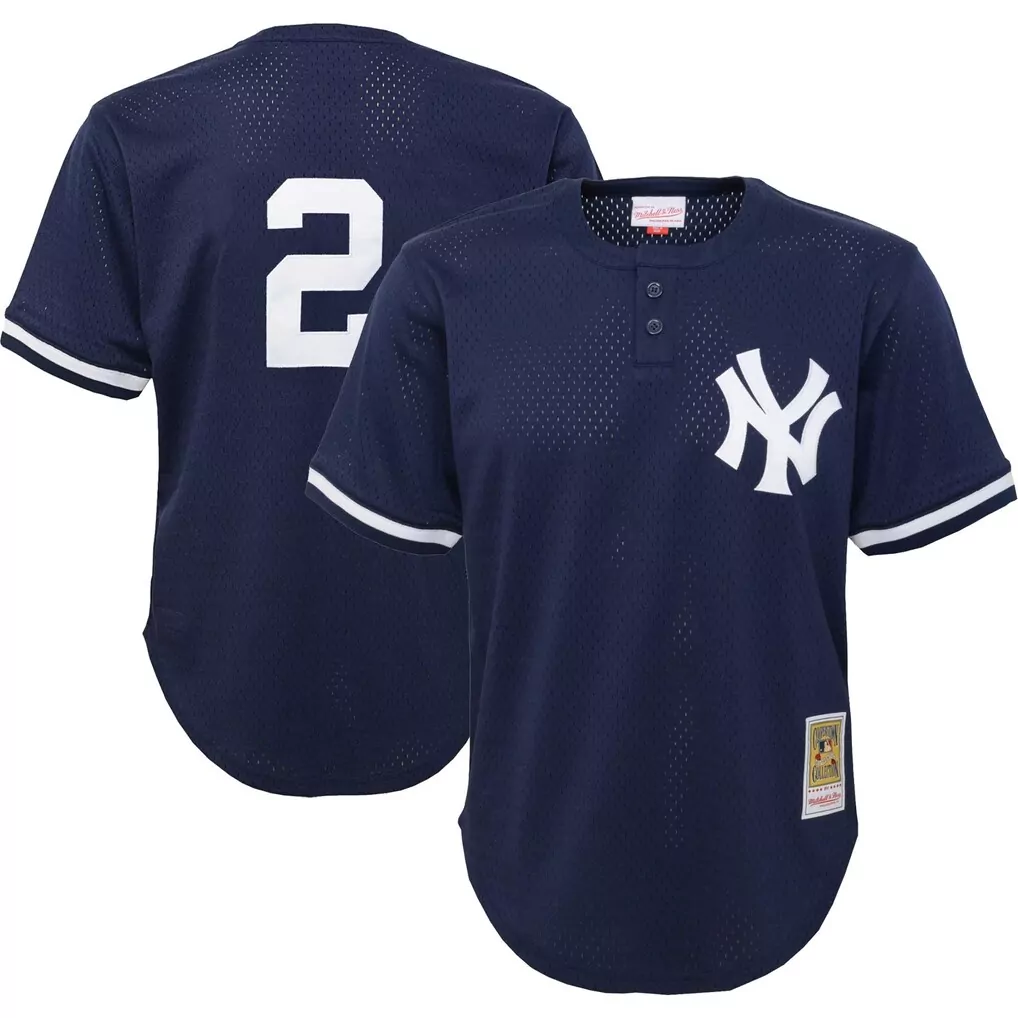 derek jeter new york yankees mitchell ness cooperstown collection mesh batting practice button up jersey navy