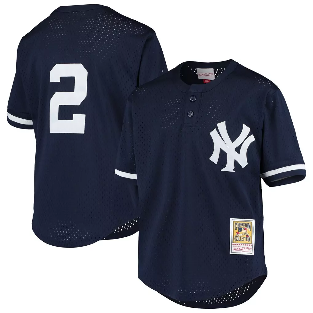 derek jeter new york yankees mitchell ness cooperstown collection mesh batting practice button up jersey navy