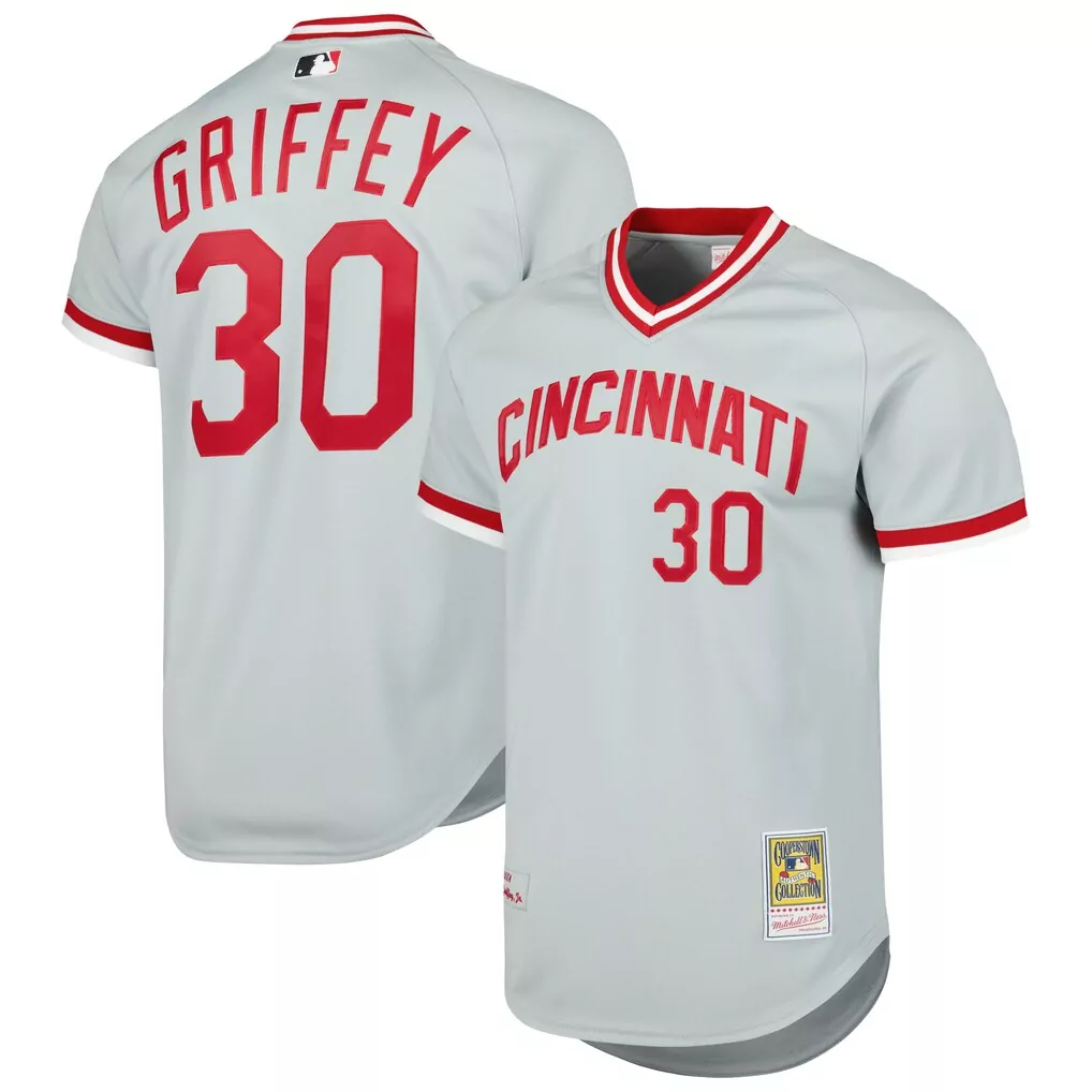 ken griffey jr cincinnati reds mitchell ness 2004 cooperstown collection - throwback jersey gray