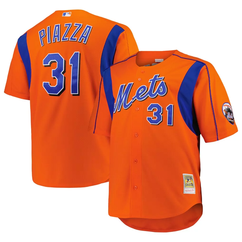 mike piazza new york mets mitchell ness big tall cooperstown collection mesh batting practice jersey orange