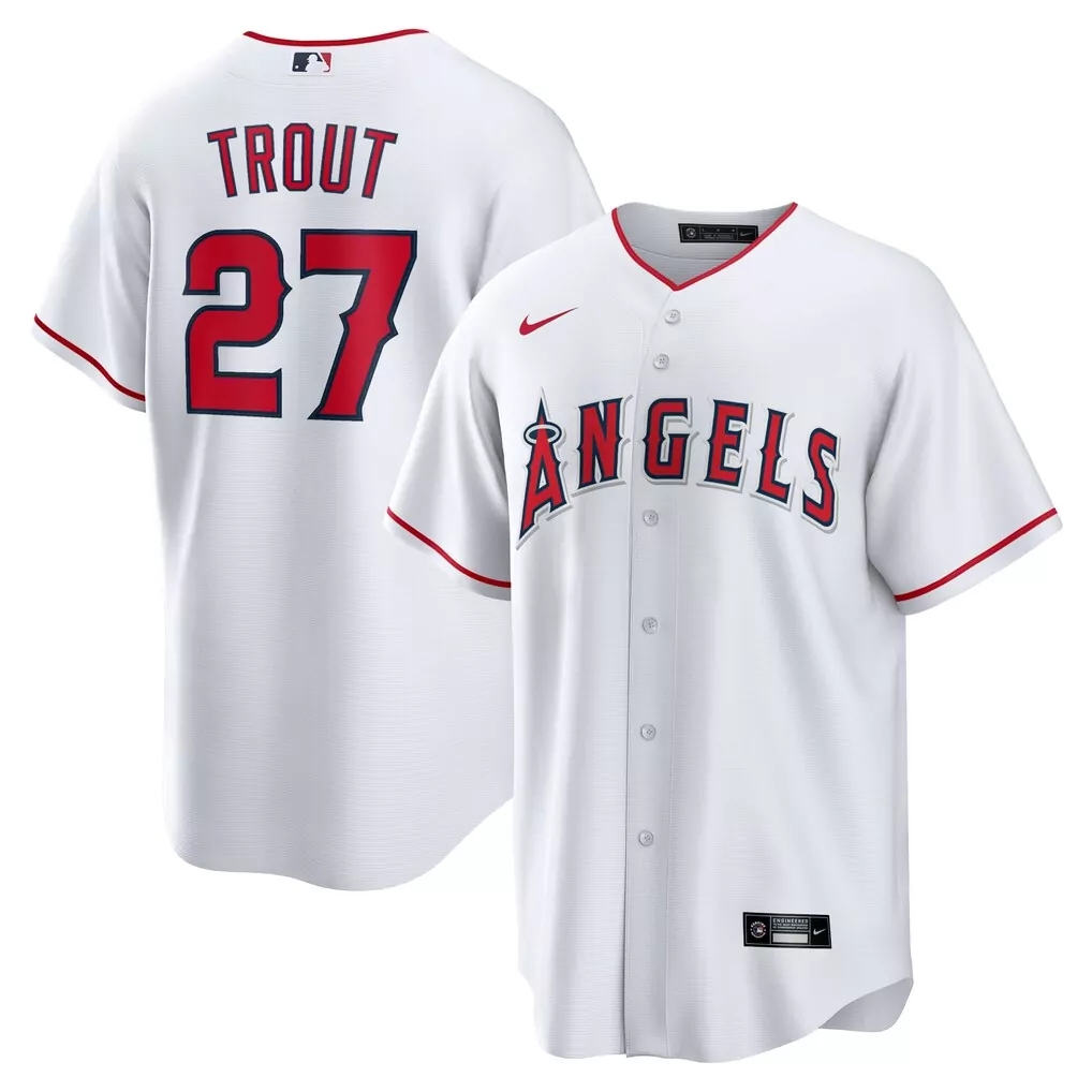 mike trout los angeles angels nike home replica player name jersey white