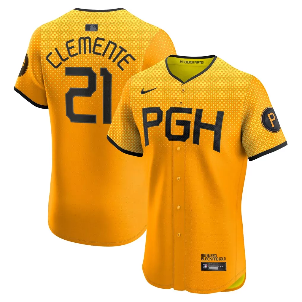 roberto clemente pittsburgh pirates nike city connect elite player jersey gold