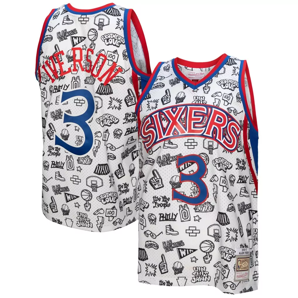 allen iverson philadelphia 76ers mitchell ness 1996 97 hardwood classics swingman jersey white