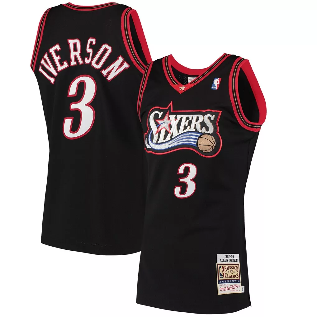 allen iverson philadelphia 76ers mitchell ness 1996 97 hardwood classics swingman jersey white