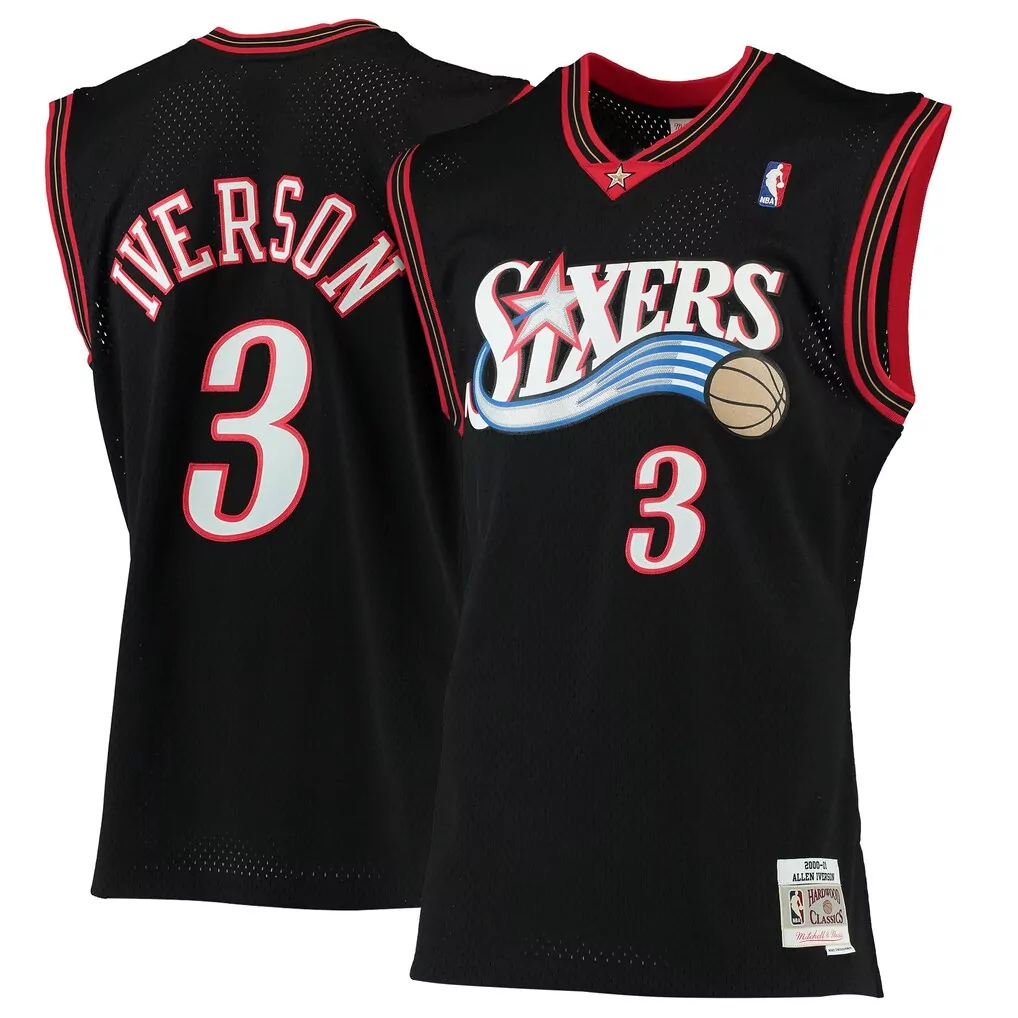 allen iverson philadelphia 76ers mitchell ness 2000 01 hardwood classics 75th anniversary swingman jersey platinum