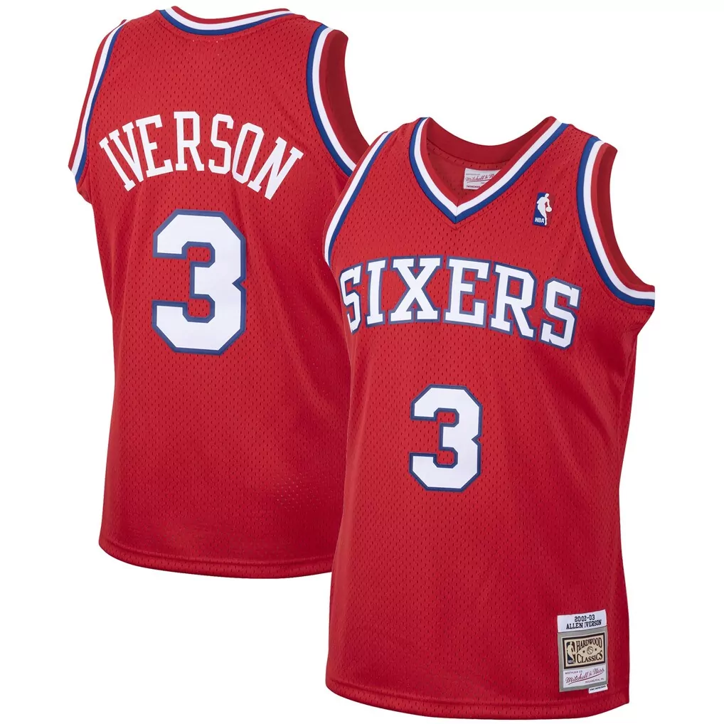 allen iverson philadelphia 76ers mitchell ness 2000 01 hardwood classics 75th anniversary swingman jersey platinum