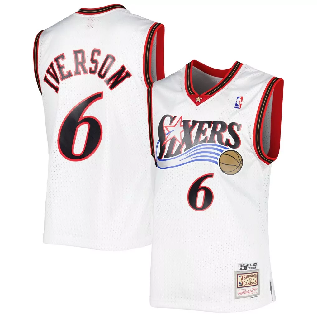 allen iverson philadelphia 76ers mitchell ness 2000 01 hardwood classics 75th anniversary swingman jersey platinum
