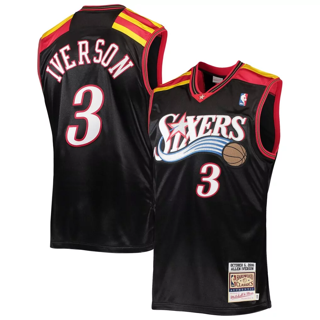 allen iverson philadelphia 76ers mitchell ness 2003 04 hardwood classics reload 2 0 swingman jersey black
