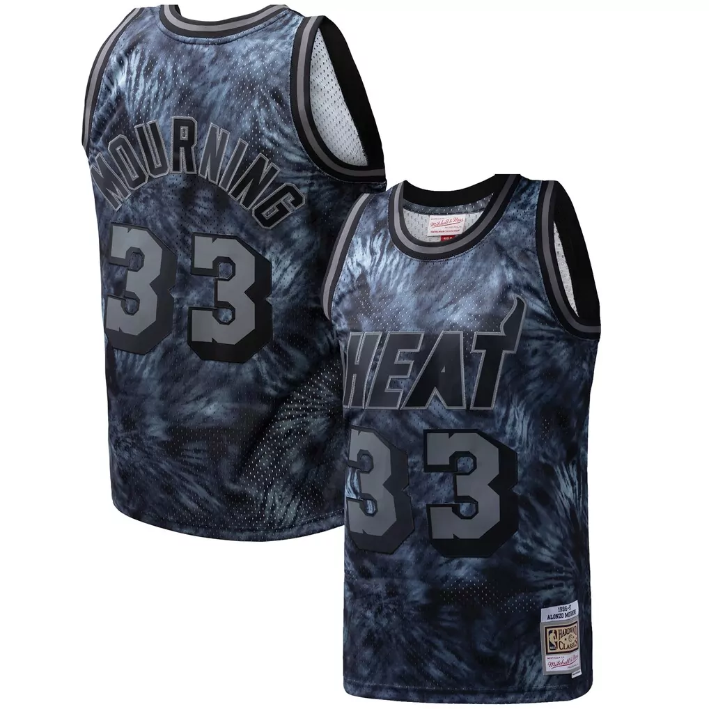 alonzo mourning miami heat mitchell ness hardwood classics 1996 97 tie dye swingman jersey black