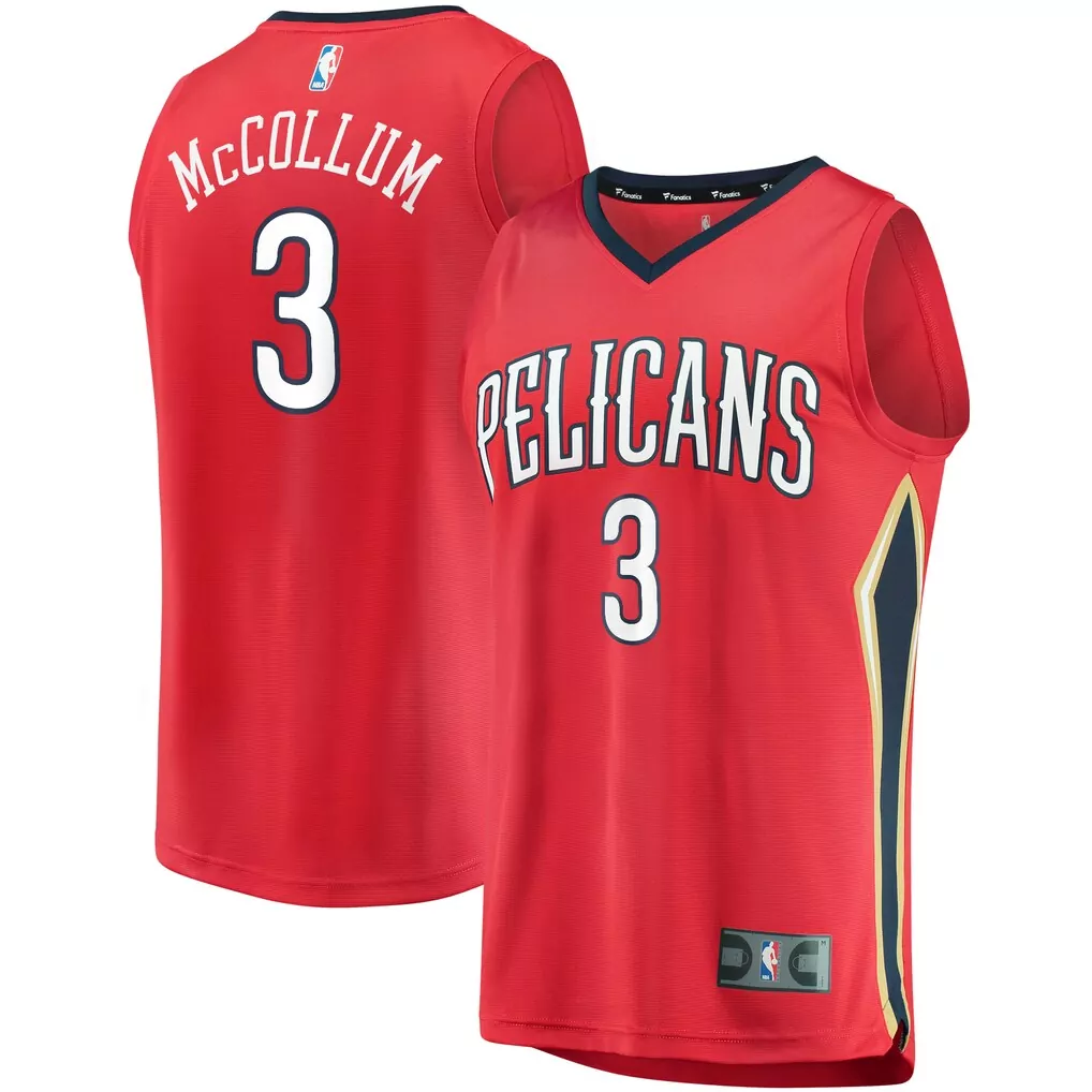 c j mccollum new orleans pelicans fanatics fast break replica player jersey statement edition red