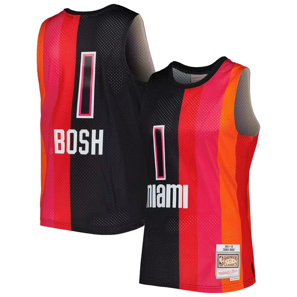 chris bosh miami heat mitchell ness hardwood classics 2011 12 split swingman jersey black red
