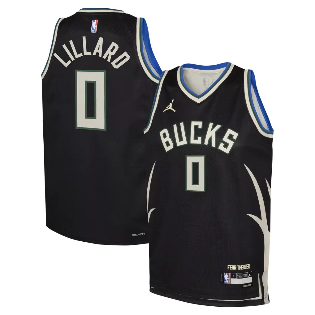 damian lillard milwaukee bucks fanatics youth fast break replica player jersey statement edition black