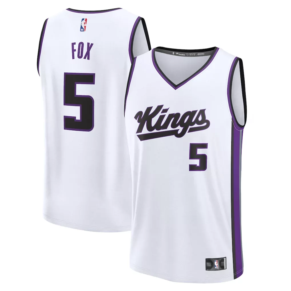de aaron fox 5 sacramento kings 2023 men s all stitched vapor jersey white purple